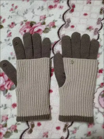 리브 편직 장갑 베이지와 브라운