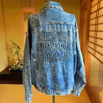 [초레어 USA제] 90s Wilson 데님 자켓 자수 애시드 워시