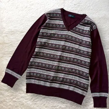 레이지블루 노르딕 무늬 니트 V넥 L 버건디 남성용 L