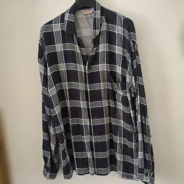 Dan River 레이온 셔츠 L 네이비와 화이트 체크