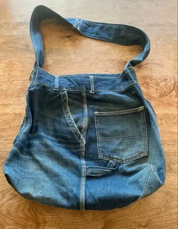 리메이크 데님 대용량 메신저 백