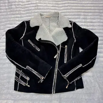 스웨이드 라이더 자켓 블랙/화이트