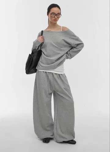 BLACKUP 그레이 와이드 팬츠 드로우 스트링 포함