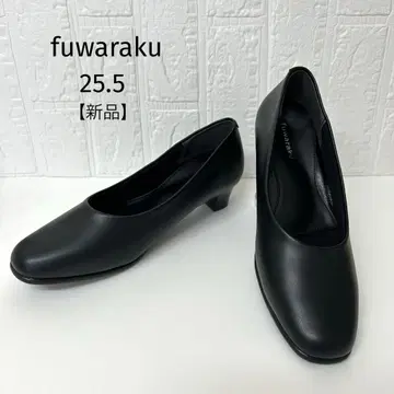 새상품 후와라쿠 펌프스 블랙 가죽 와이드 힐 관혼상제 포멀