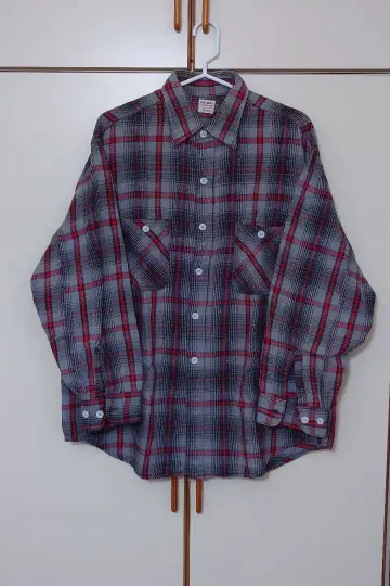 컨디션 최상 60s USA제 빅맥 플란넬 셔츠 XL 블랙 그레이