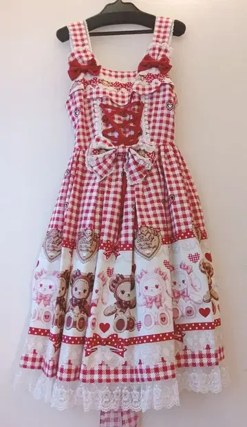 BABY 쿠먀쨩의 Sweet Heart Check 오버롤 스커트