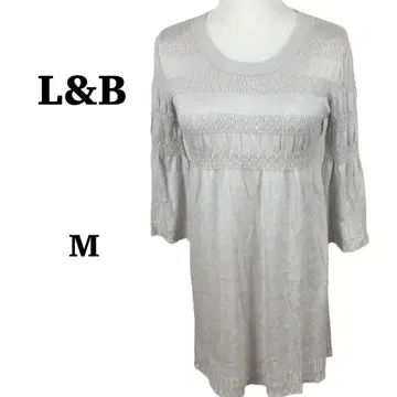 L&B [ M ] 무릎 기장 원피스 베이지 계열 레이스 편직 심플