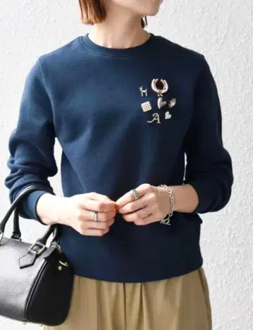 SHIPS any 속기모 비쥬 크루넥 컴팩트 네이비 y