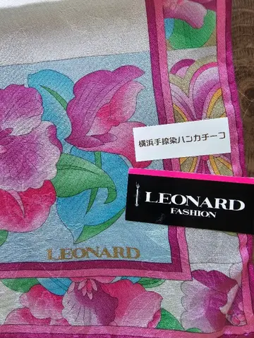 고급 LEONARD 꽃무늬 실크 손수건 대형