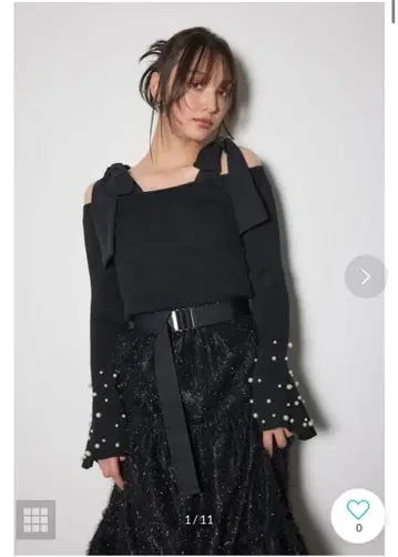 rienda 리본 오프숄더 니트탑 BLK