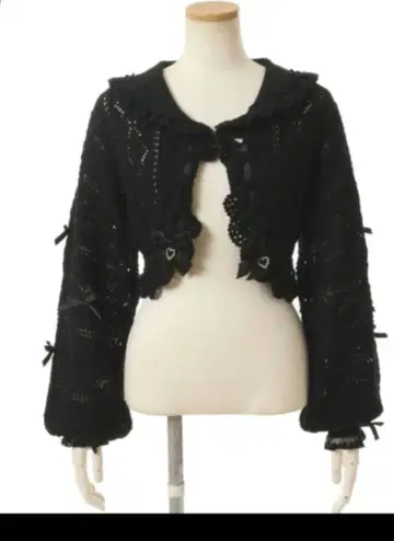 LIZLISA 크롭 리본 세일러 가디건 블랙 리즈리사 블랙