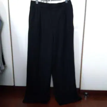 블랙 와이드 팬츠 허리밴딩