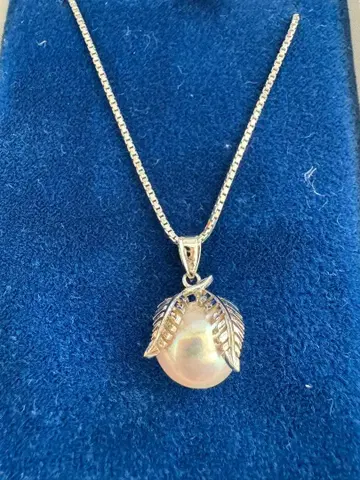 실버925 잎 모티브 펄 목걸이