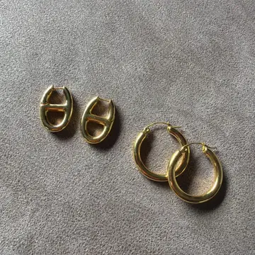 골드 후프 귀걸이 오벌 귀걸이 2세트