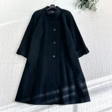 고급 레리안 캐시미어 100% 롱 코트 A라인 둥근 카라 스티치 블랙