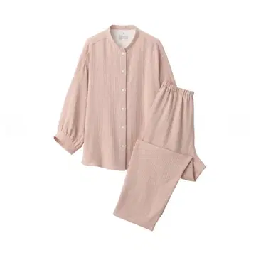 무인양품 헤링본 거즈 스탠드 카라 칠부 소매 파자마