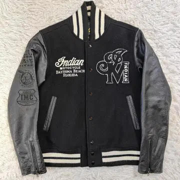 새상품급 인디언 모터 사이클 바시티 자켓 M 자수 천연 가죽
