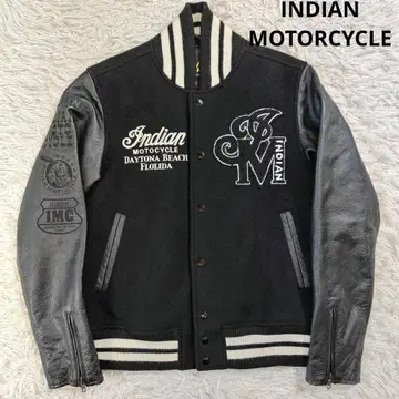 새상품급 인디언 모터 사이클 바시티 자켓 M 자수 천연 가죽