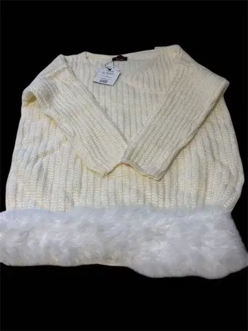 DaTuRa 아이보리 리브 니트 퍼 포함 니트 스웨터 상의