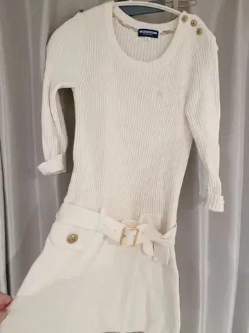 블루 라벨 화이트 리브 편직 원피스 M