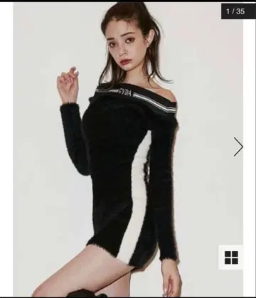 GYDA 라인 오프숄더 샤기 니트 원피스