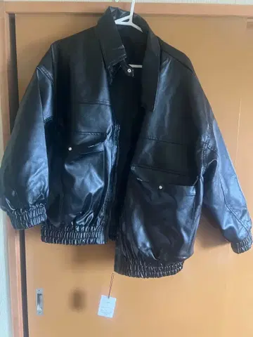 블랙 가죽 봄버 자켓