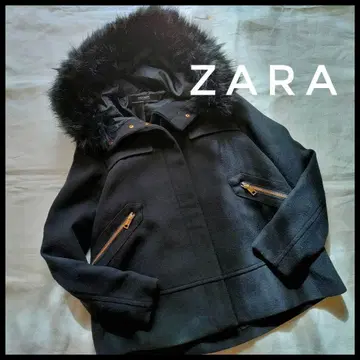 시착만 한 상품 ZARA 블랙 퍼 후드 아우터 숏코트 짧은 기장