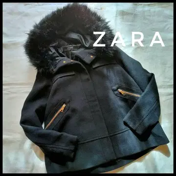 시착만 한 상품 ZARA 블랙 퍼 후드 아우터 숏코트 짧은 기장
