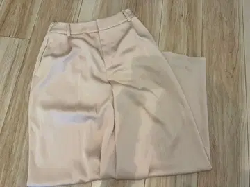 핑크 베이지 스트레이트 팬츠 허리 밴딩