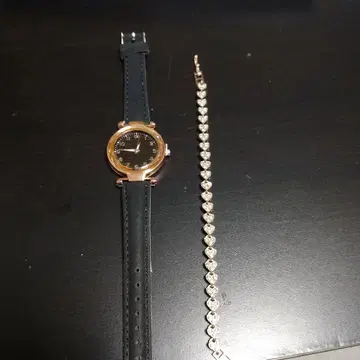 여성용 시계 블랙 다이얼 로즈 골드