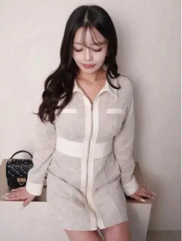 LIP SERVICE 프론트 ZIP 트위드 원피스