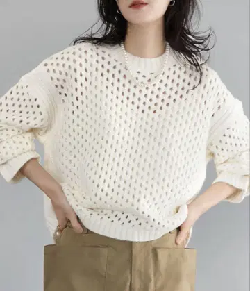 숏 기장 시스루 메쉬 니트 풀오버