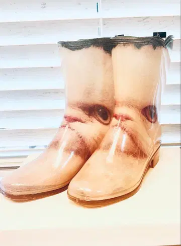 새상품급 아차츄무 레인부츠 장화 고양이 프린트 투명 러버부츠 L 사이즈