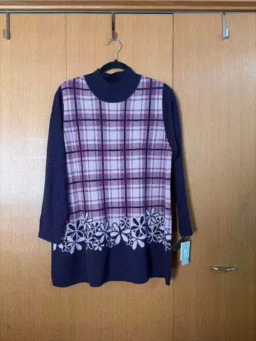 여성용 빅 사이즈 미제르 체크 무늬 긴팔 니트 LL 루즈핏 새상품