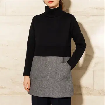 튜닉 터틀넥 풀오버 니트 상의 블랙 / 그레이