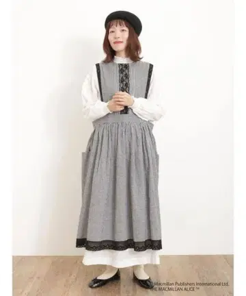 사만사 모스모스 앨리스 콜라보 화이트 블랙 깅엄 체크 에이프런 원피스