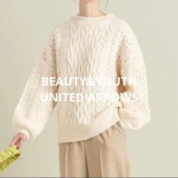 새상품급 유나이티드 애로우즈 시스루 짜임 케이블 니트 풀오버 울