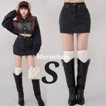 다리치 백 커브 데님 미니 스커트 [ S ]