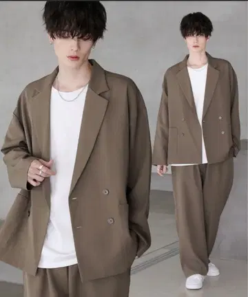 빅 실루엣 릴랙싱 더블 테일러드 자켓 + 와이드 배기 이지 팬츠