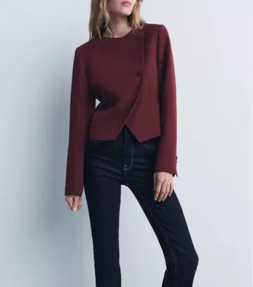 [ 새상품 택 포함 ] ZARA 버건디 자켓 와인 레드 숏 기장