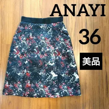 [ 새상품급 ] ANAYI 무릎 기장 스커트 페인트 턱 자카드 스커트