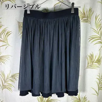 [ 리버서블 플레어 스커트 ] 샤샤 스커트 네이비 허리밴딩