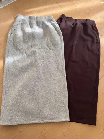 GU 헤비 웨이트 맨투맨 내로우 스커트 그레이 브라운 2종 세트