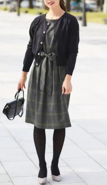 컬러 체크 벨트 플레어 원피스