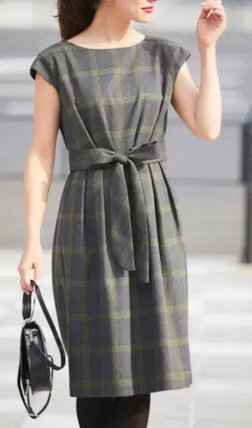 컬러 체크 벨트 플레어 원피스
