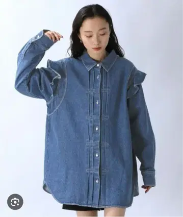 JEANASIS 데님 프릴 셔츠 긴팔