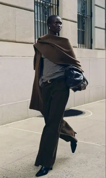 ZARA 롱 기장 니트 케이프 브라운 울 혼방 케이프