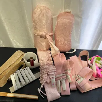 기모노 액세서리 세트 핑크 꽃 모티브