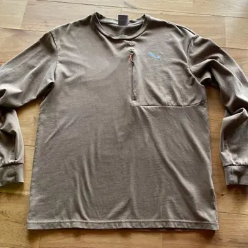 PUMA 긴팔 셔츠 M 브라운 가슴 포켓 부착