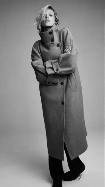 ZARA 울 오버 사이즈 코트 스탠드 카라 모드 브라운 베이지